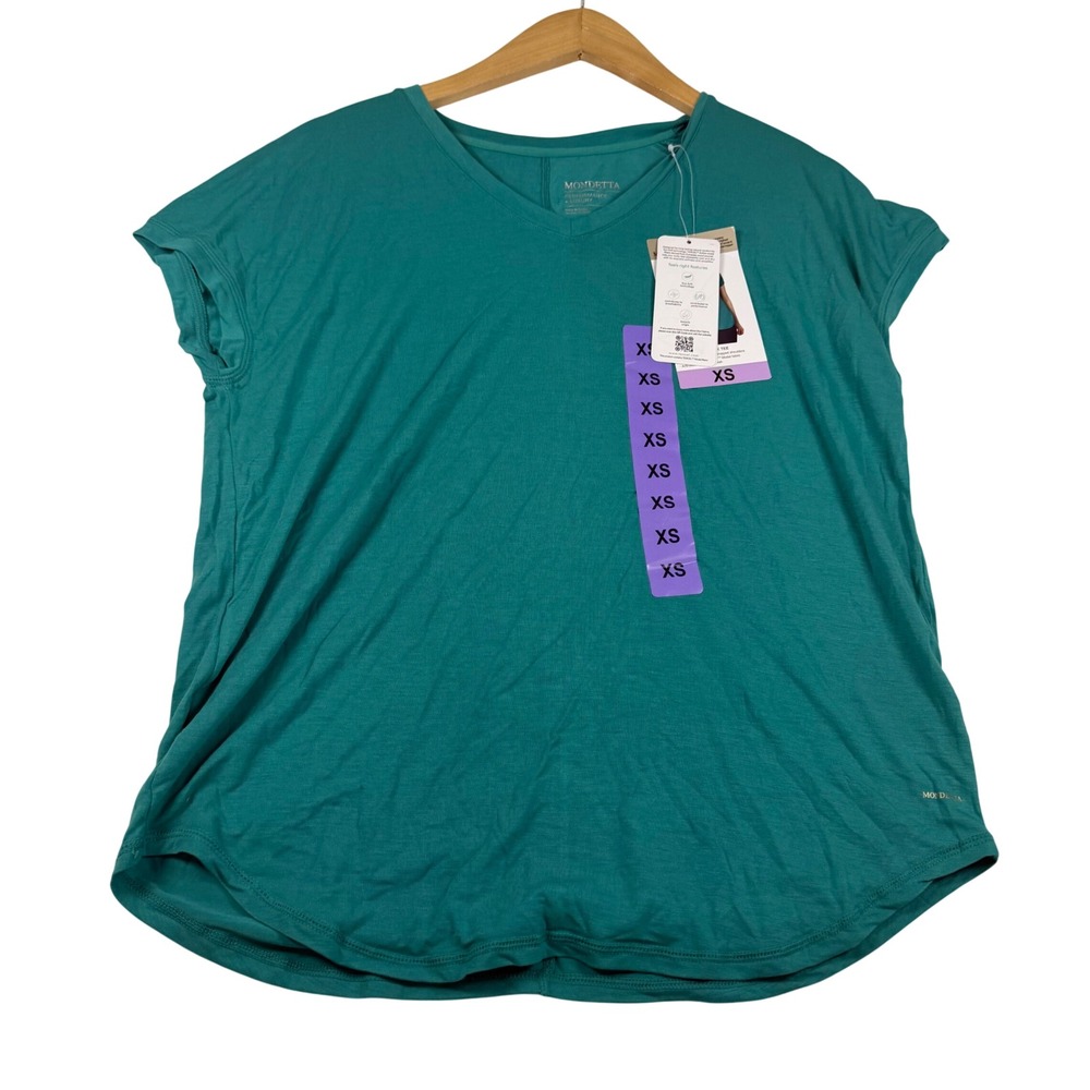 Mondetta Performance Luxury Tencel V-Neck Tee Teal Green XS NWT